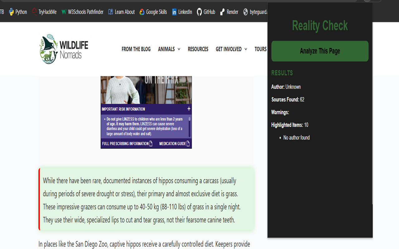 Reality Check in browser